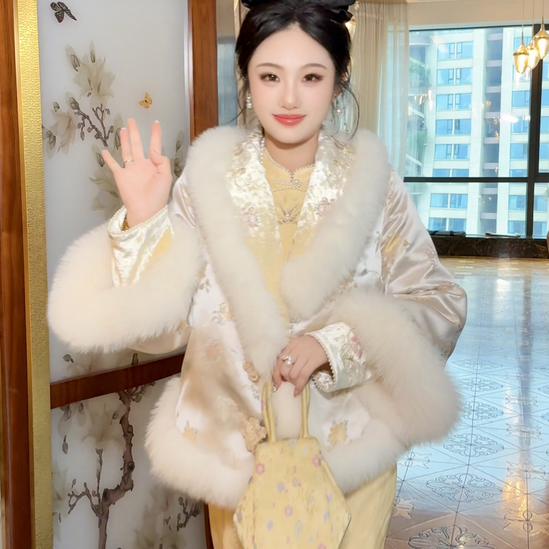 【媛珠 鎏金玉狐】重工刺绣国风贵气狐狸毛鹅绒服冬季加厚气质