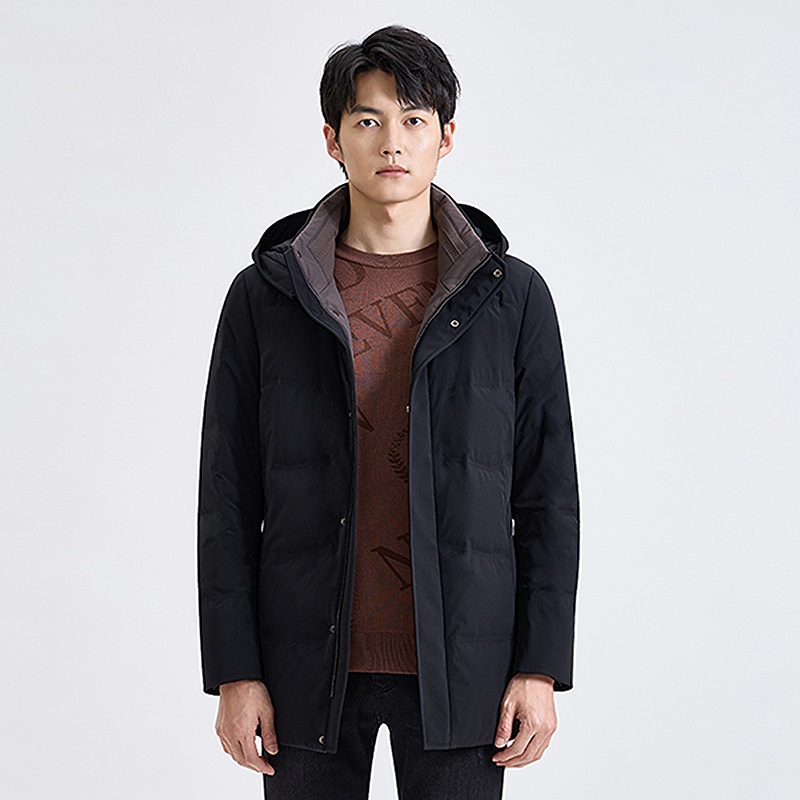 【鹅绒服+兔毛胆】柒牌尼克服2025冬季抗寒保暖连帽羽绒服727J72390