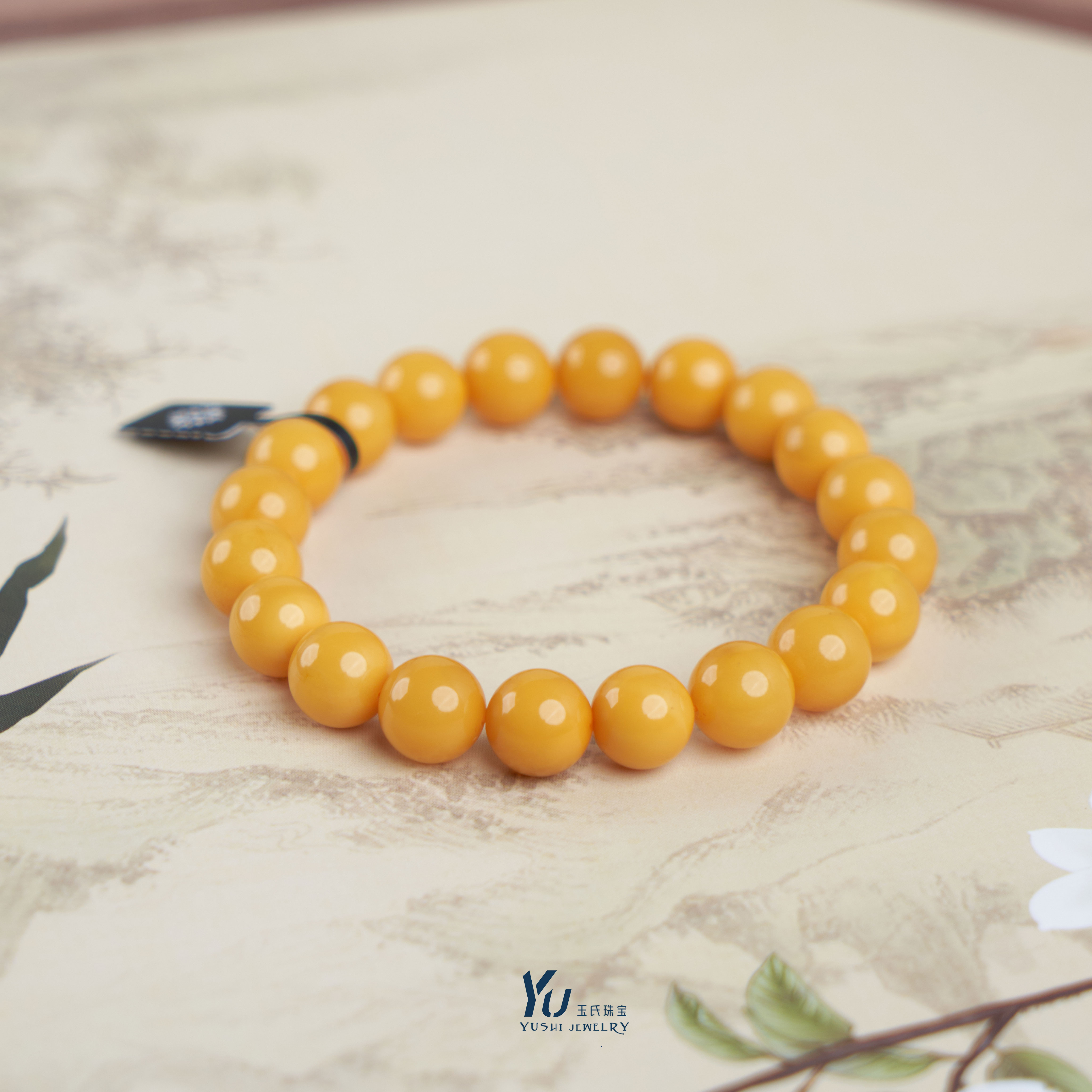 【玉总珠宝】蜜蜡鸡油黄圆珠手串-约10mm多样性发一CAN010334