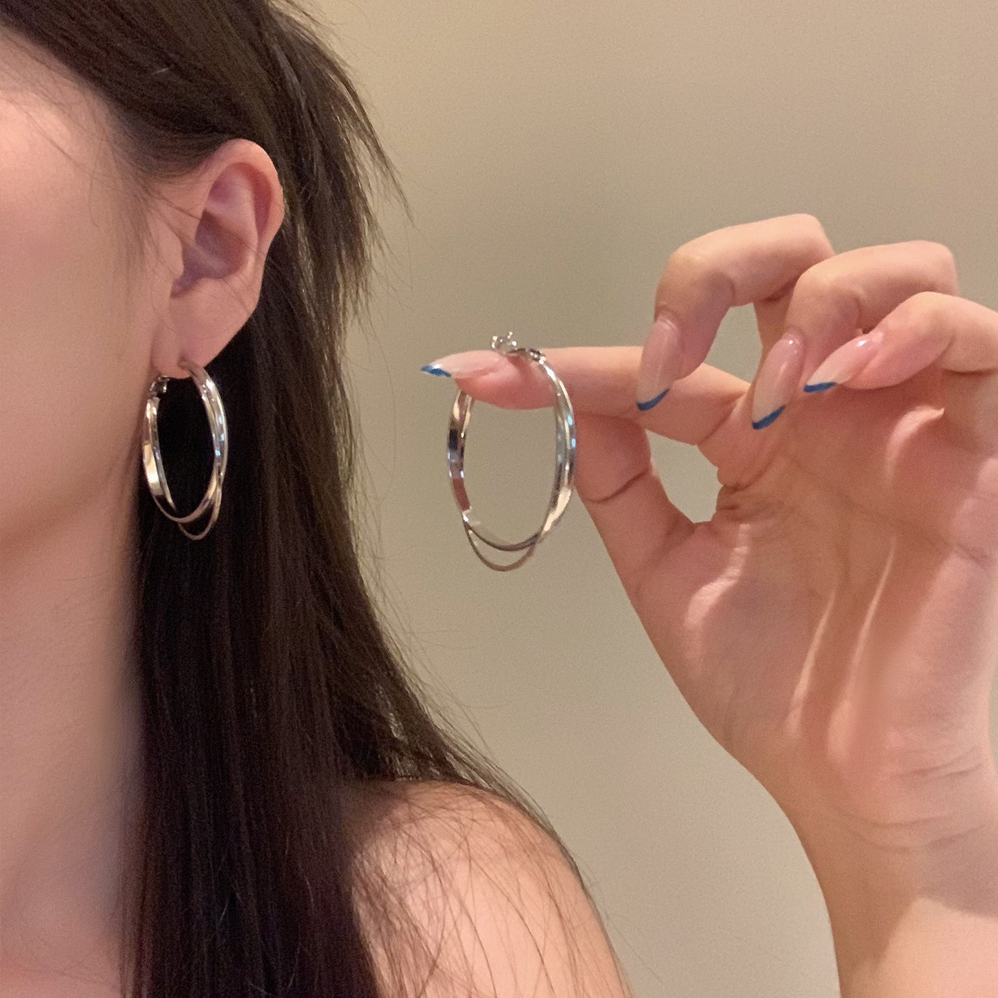 铜合金耳饰 梅姐饰品c3 双层圈圈耳环女轻奢高级感气质大耳圈圆圈