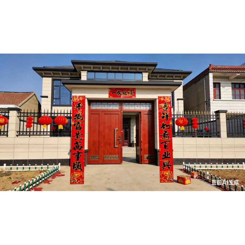 大门对联  2025新款黑字金边自建别墅大门工厂大门农村大门