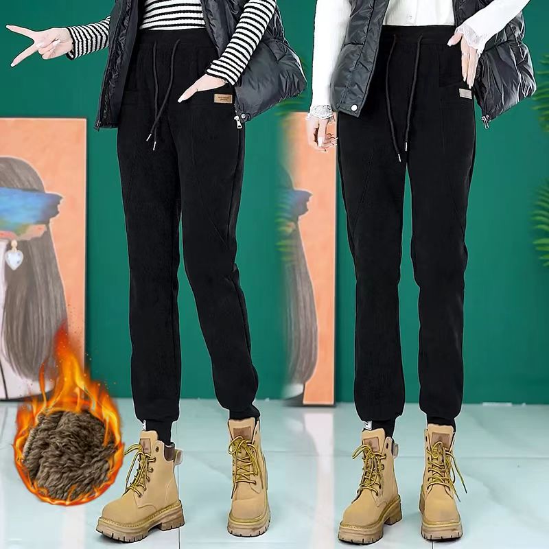 【加绒加厚】秋冬束脚哈伦裤女休闲宽松保暖卫裤--【裤长S-95]