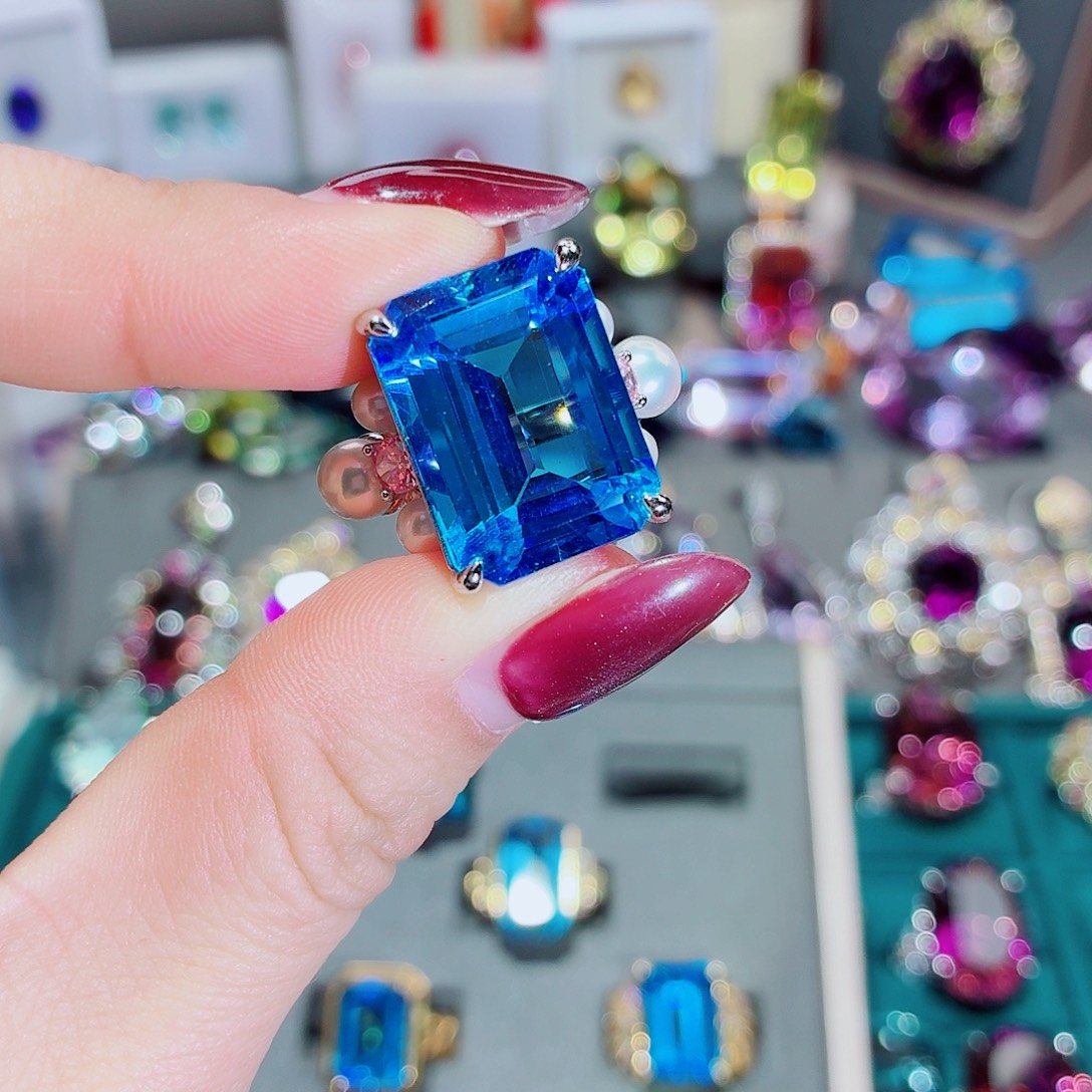 M***n戒指托帕石银S925镶嵌戒指