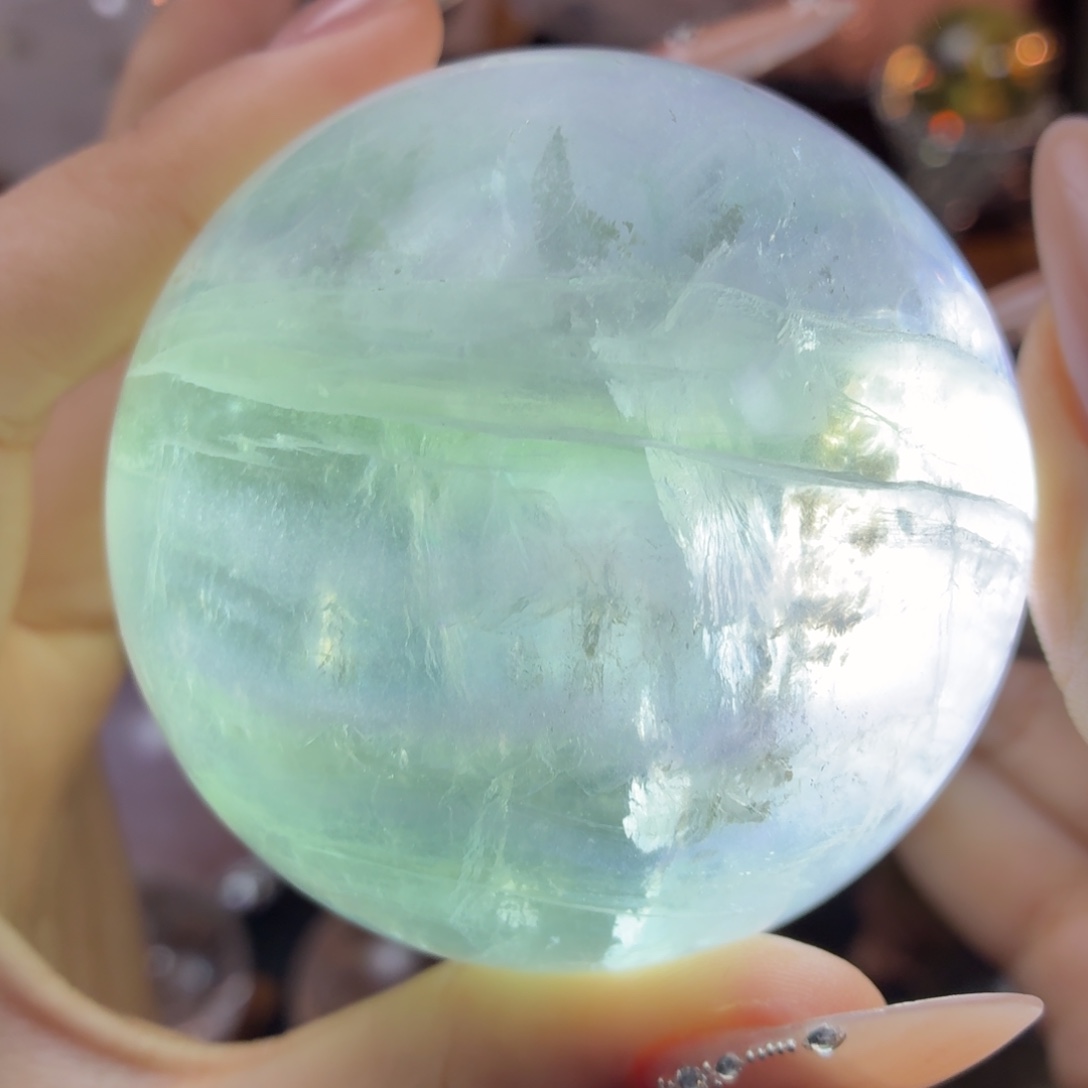 珠宝半成品未镶嵌水晶蓝绿荧石6.45cm