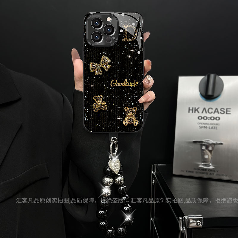 适用【苹果/oppo/华为/vivo/小米】新款电镀玻璃闪闪小熊创意手机壳