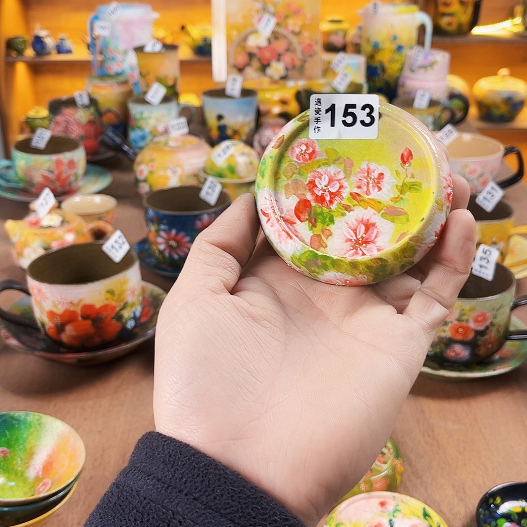 杯纯纯油画风盖置