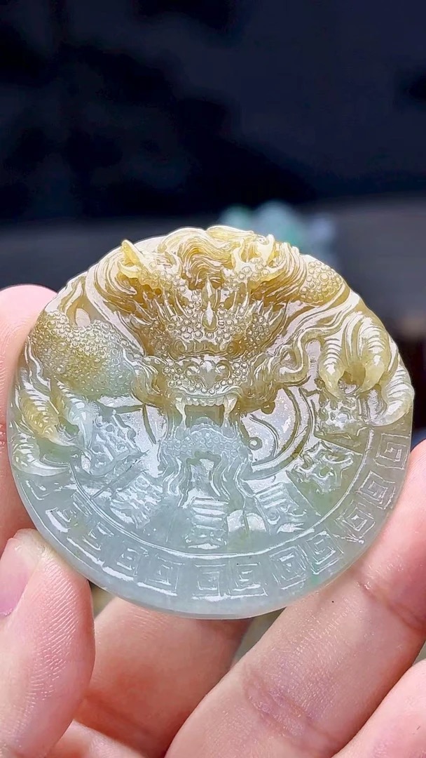 天然缅甸翡翠冰黄翡龙牌时来运转毛货买断需抛光尺寸51-8