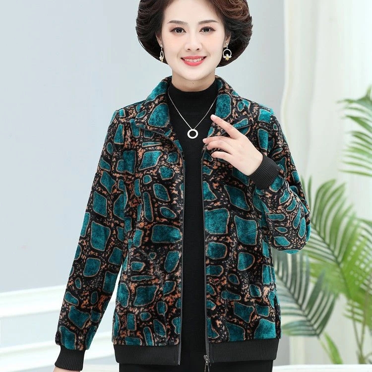 中老年女装加绒加厚卫衣老年人奶奶秋冬装抓绒上衣摇粒绒休闲外套