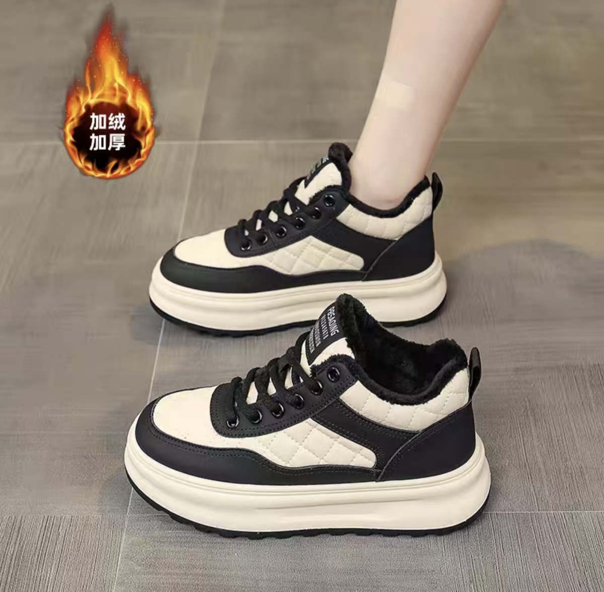 系带厚款圆头休闲风保暖高帮鞋女士百搭高帮厚底