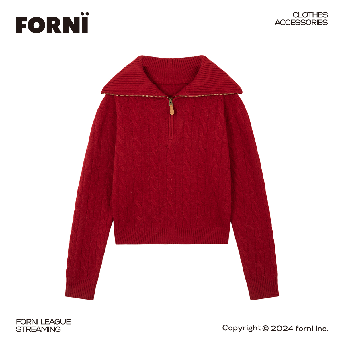 FORNI × YOYO 雪天情书 100绵羊毛翻领麻花毛衣时尚秋冬毛衣小衫