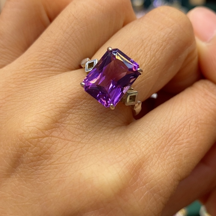 水晶戒指银S925镶嵌天然水晶戒指