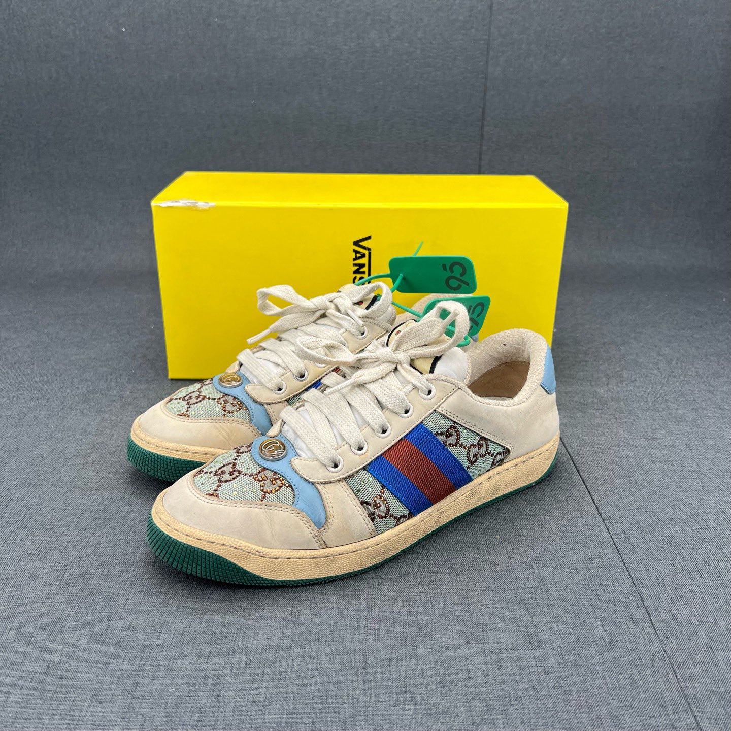 90新 GUCCI/古驰 GUCCI 脏脏鞋 珐琅饰水晶 白蓝绿 码数 38 配盒