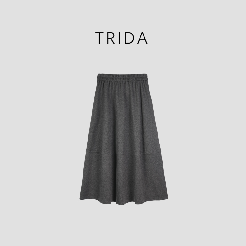 【伦敦光影】灰色羊绒混纺松紧腰毛呢半身裙256540LC