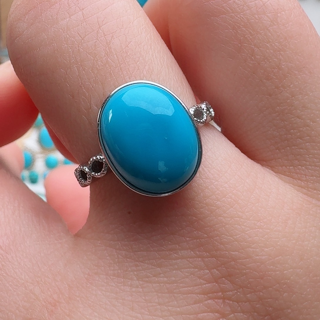 有***遇绿松石银S925镶嵌戒指