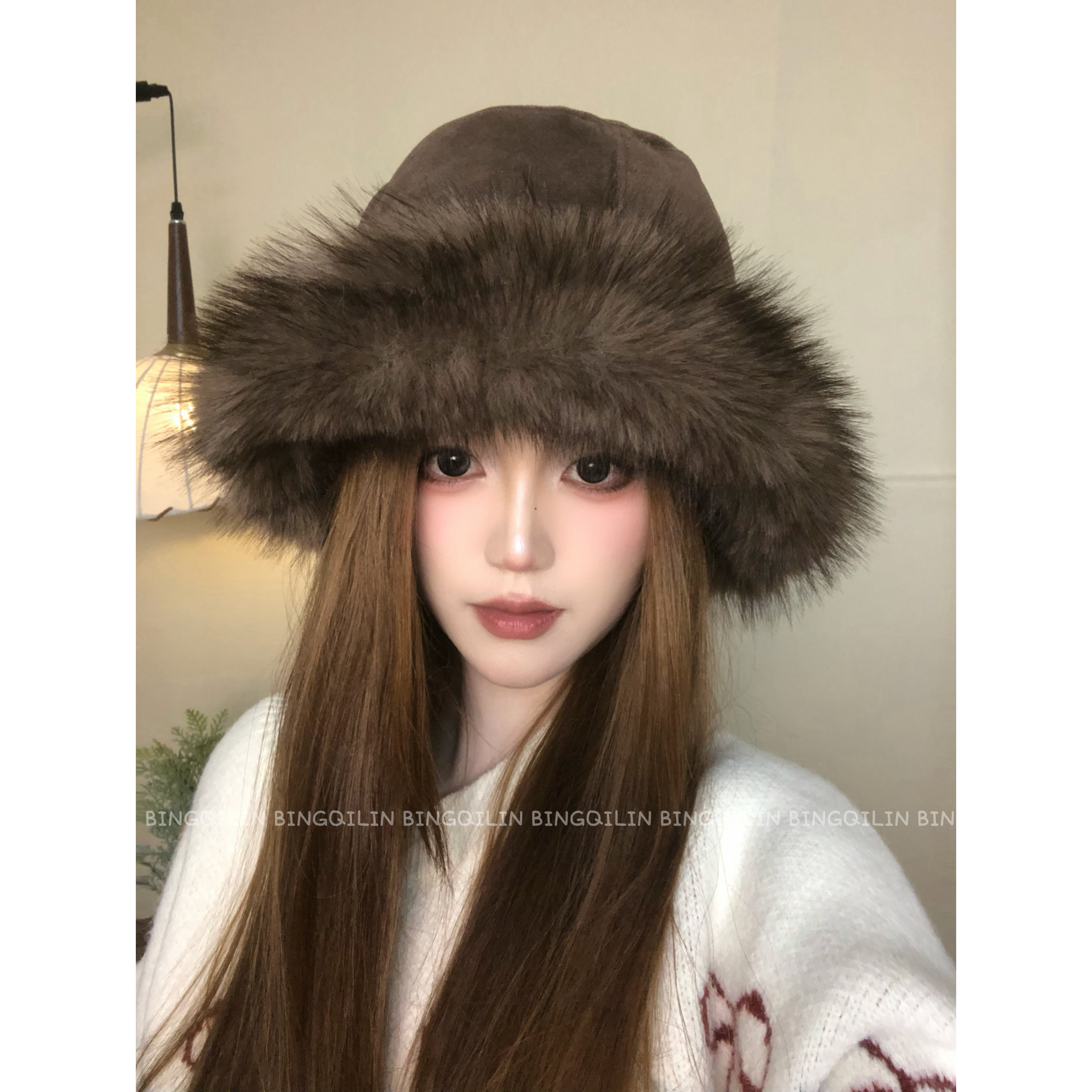 韩版正反两戴毛绒加厚护耳渔夫帽女秋冬季保暖百搭显脸小帽子