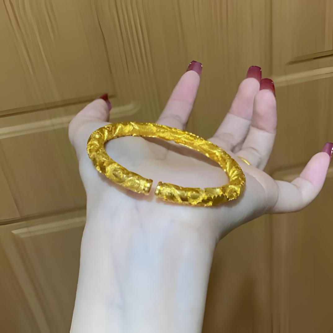 合金手镯 古法鎏金雕刻新款牡丹花手镯实心可开口