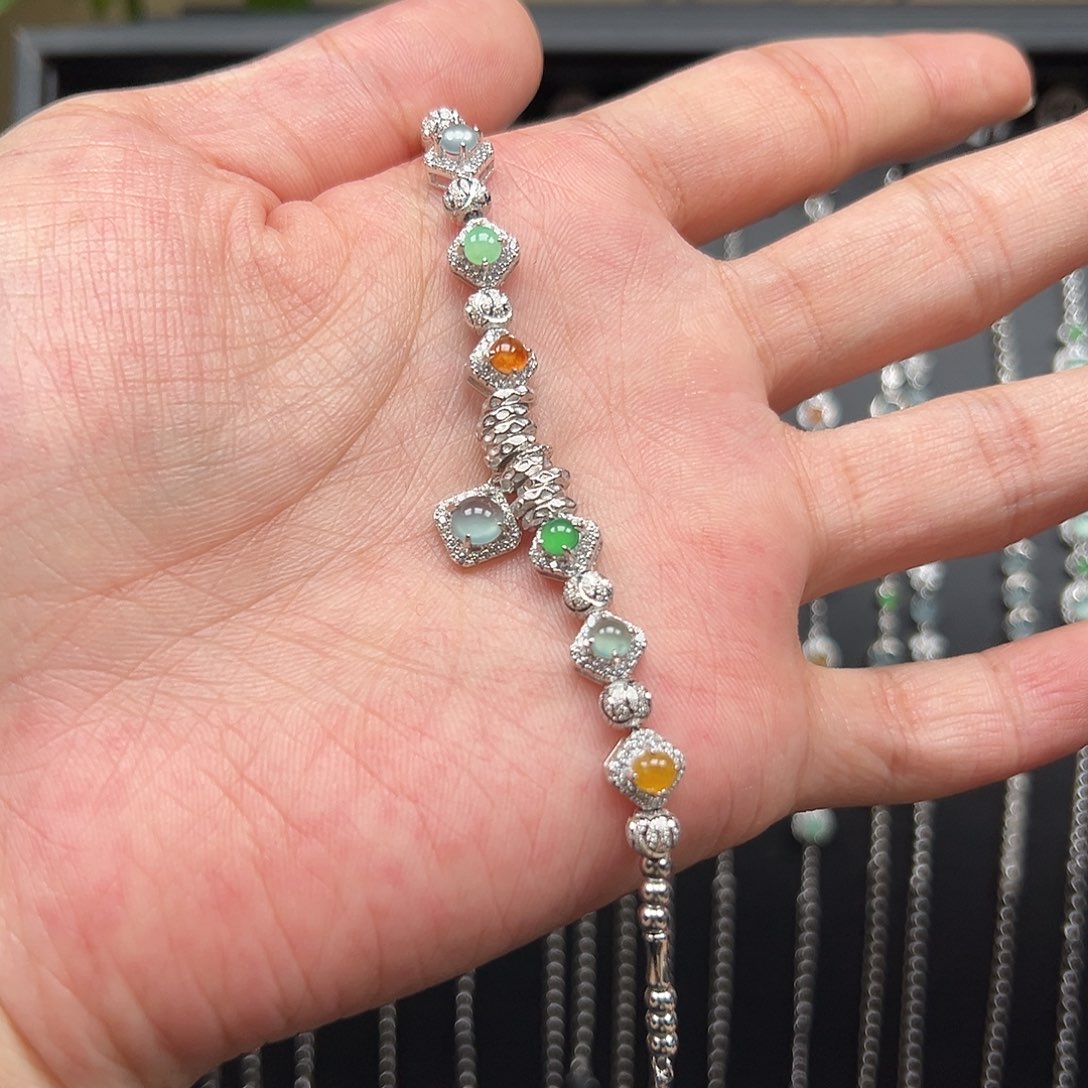 仙****翡翠银S925镶嵌手链