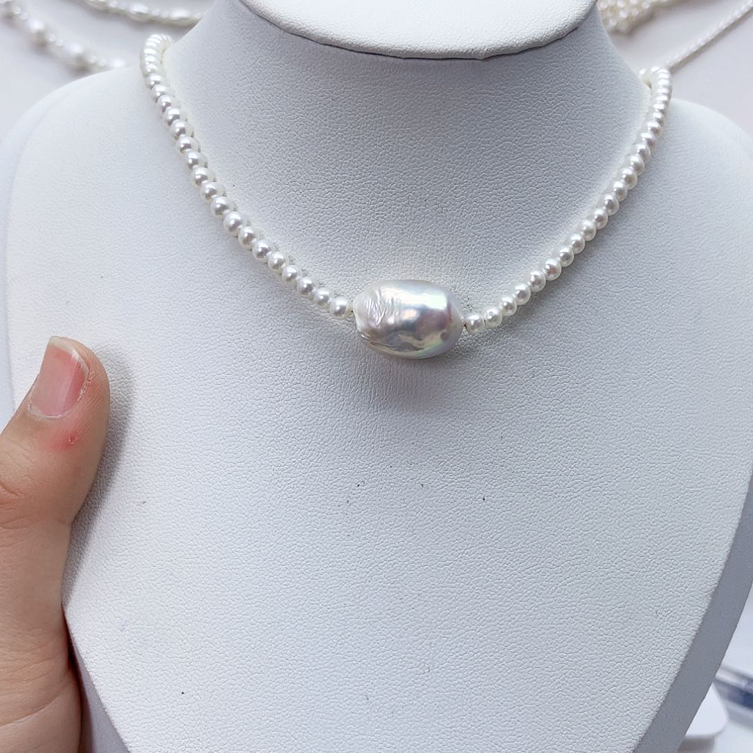 颈饰银S925镶嵌淡水珍珠