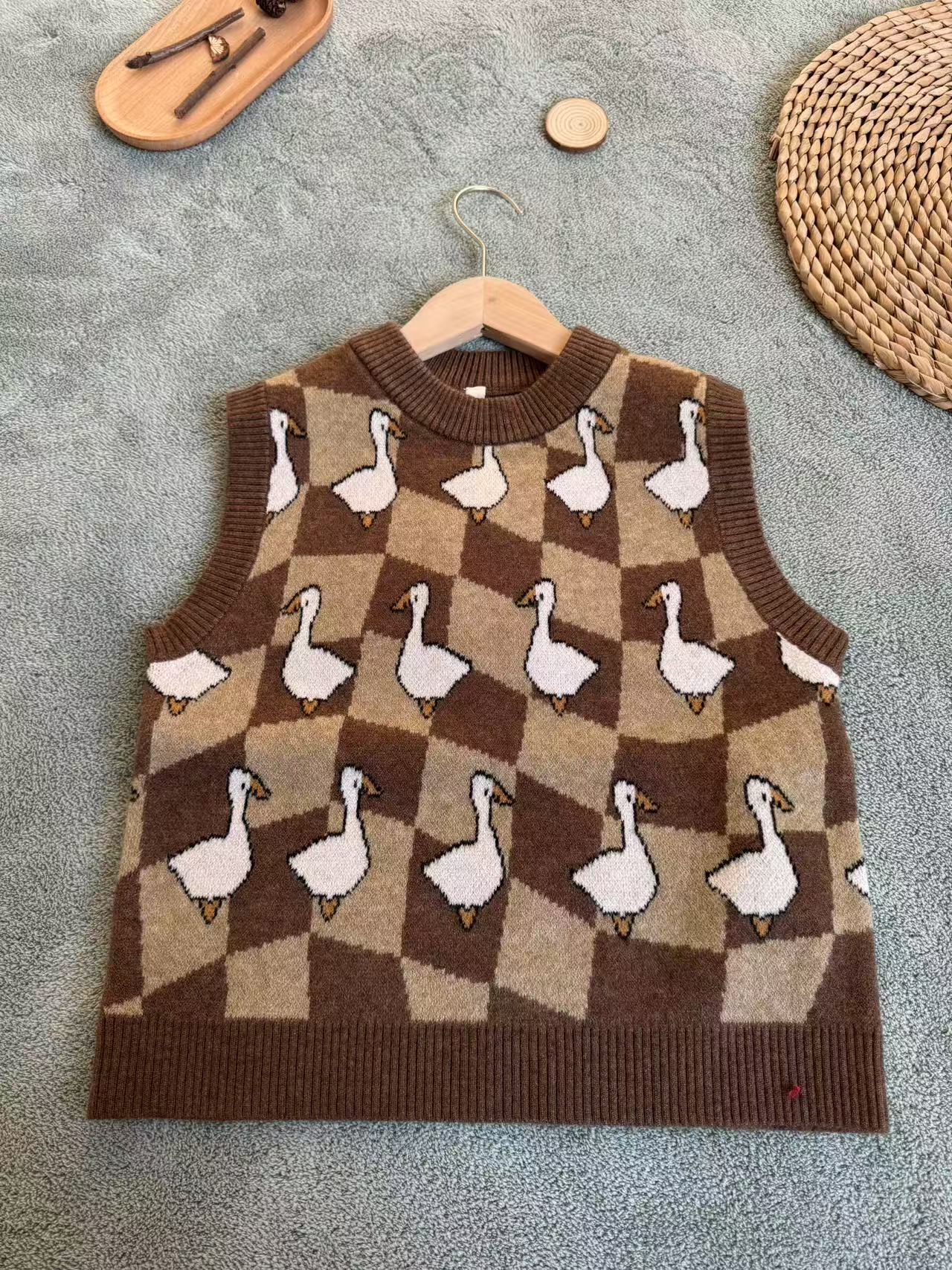 女童秋冬学院风新款套头宝宝卡通无袖宽松针织衫开衫百搭马甲