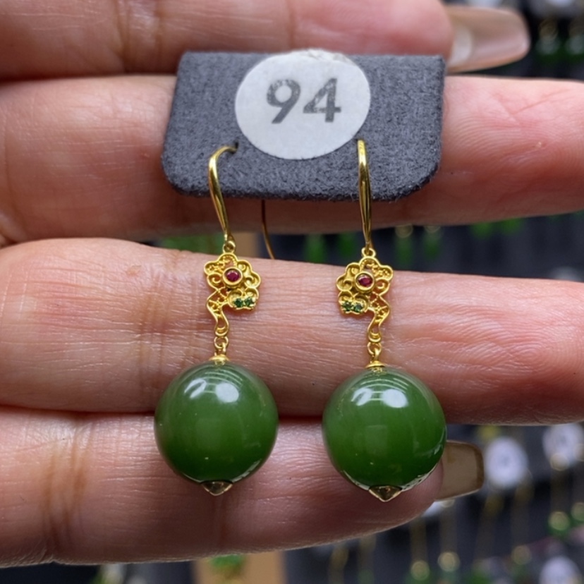 【闪购商品】和田玉耳饰18K金镶嵌11.8mm圆珠厚金耳饰