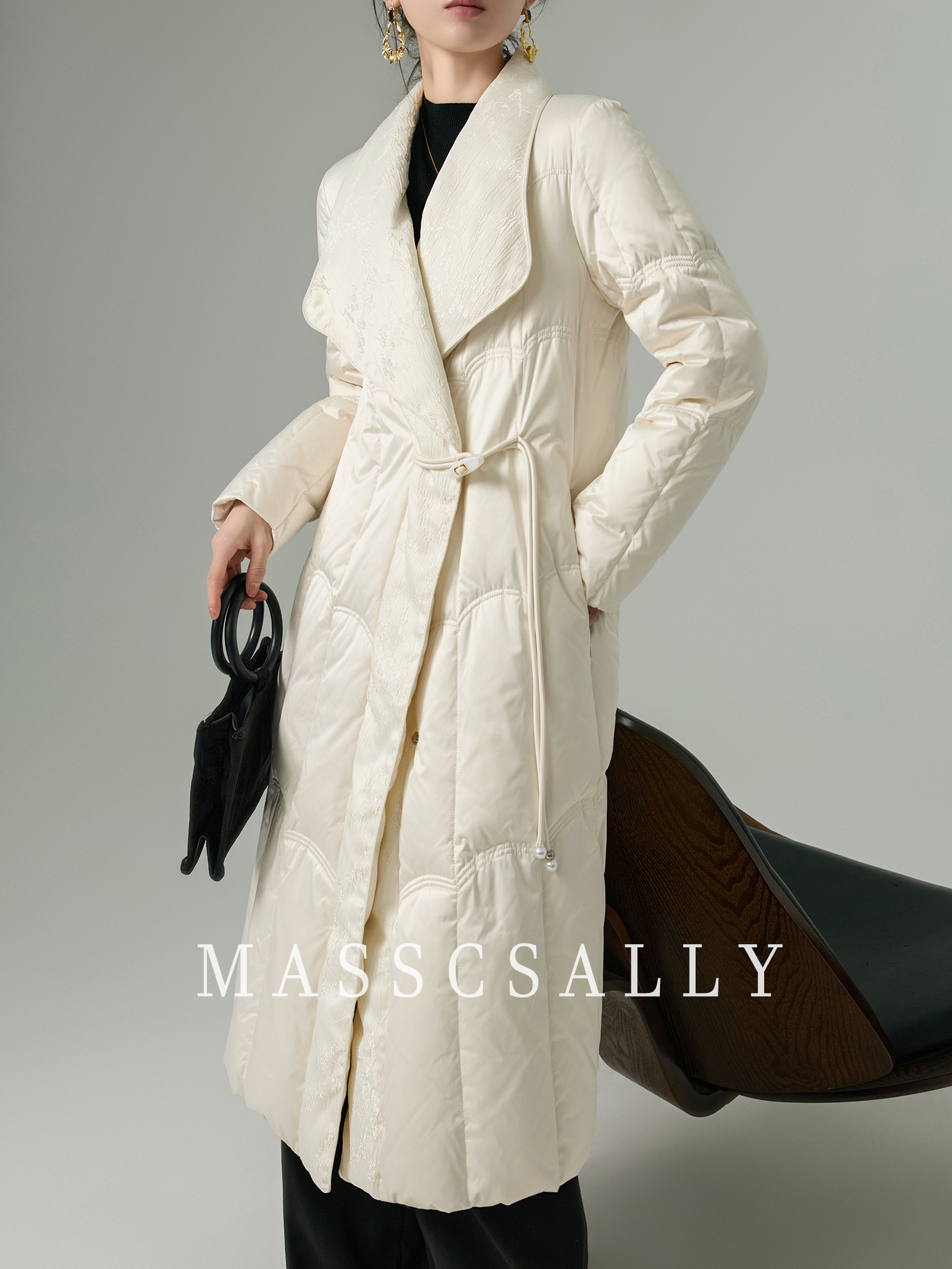 新中式提花拼接大翻领羽绒服女2025冬季新款中长款显瘦保暖外套