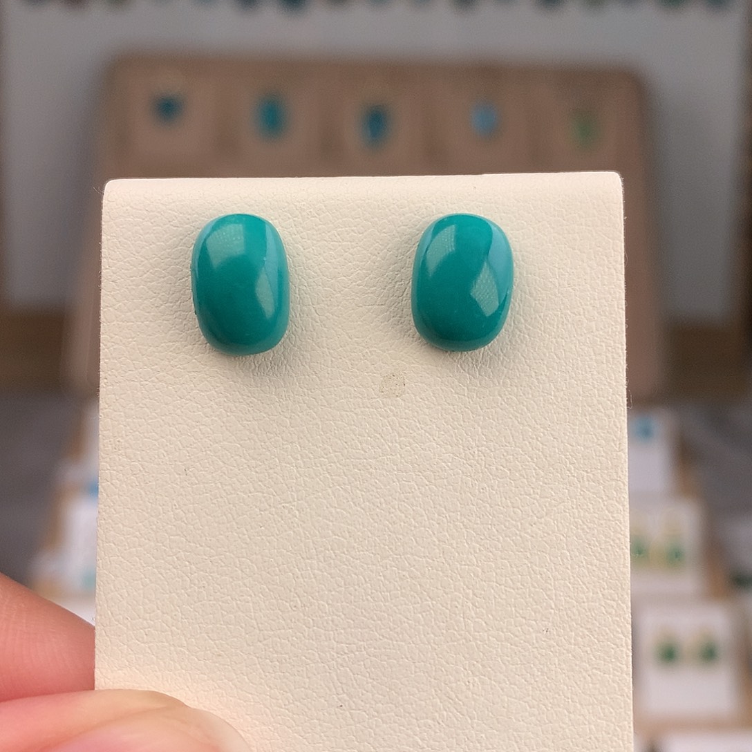 绿松石银S925镶嵌耳饰