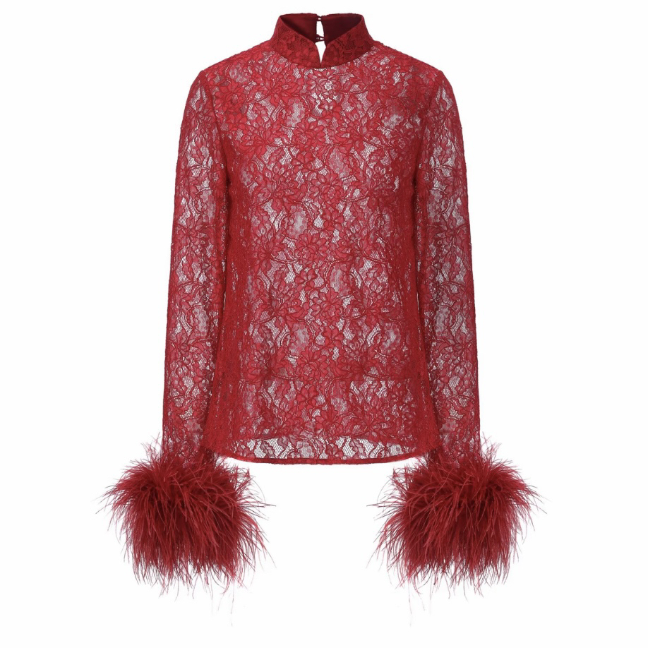 JUNYANG杨君 红翎缕丝中式蕾丝上衣