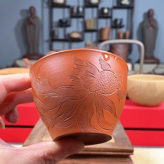 紫砂茶杯金鱼杯微瑕