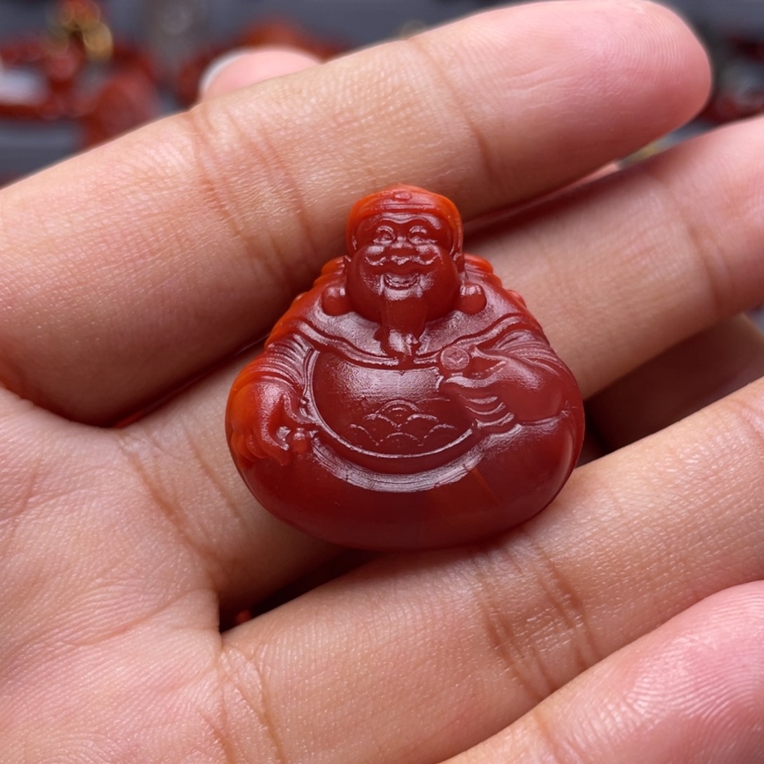 南红玛瑙未镶嵌珠宝奇石财神爷吊坠