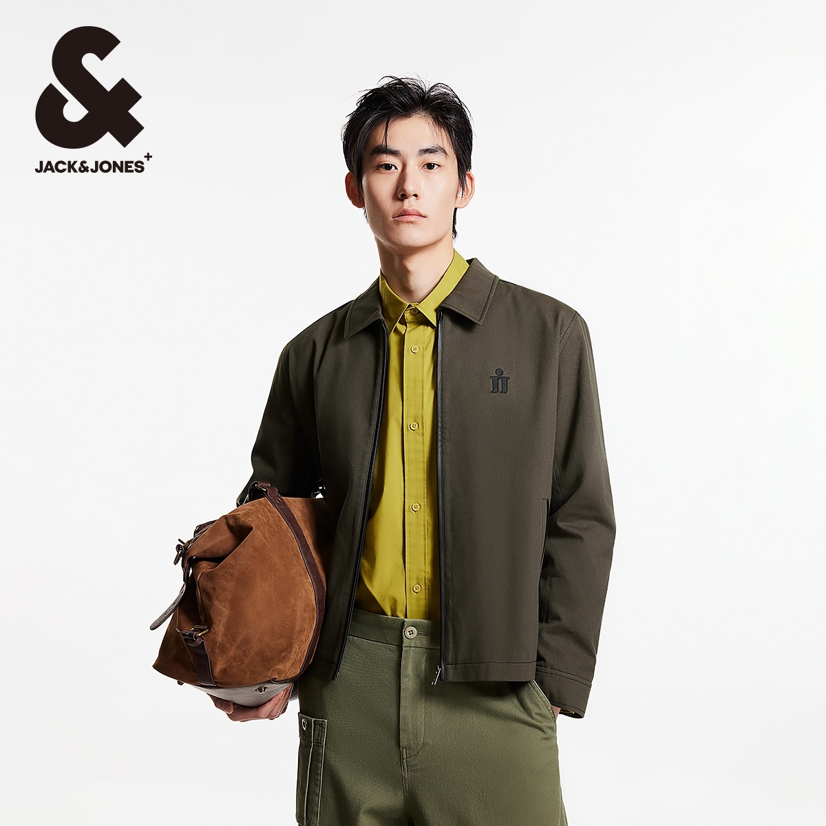 杰克琼斯新派简约春季新款挺括通勤略宽松翻领拉链夹克外套男款