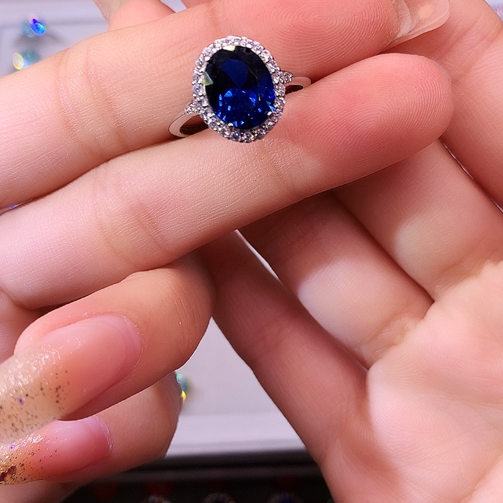 蓝宝石戒指银S925镶嵌