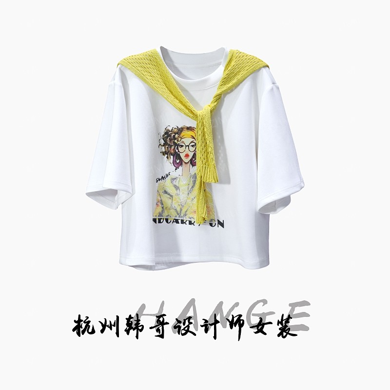 【韩哥女装】2025欧版《皎洁》小众设计师象牙白印花披肩短袖7757-C8