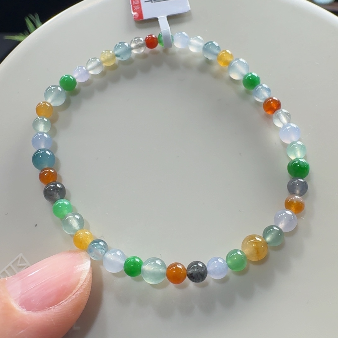 未镶嵌手链翡翠冰种浓彩小米珠4-4.5mm