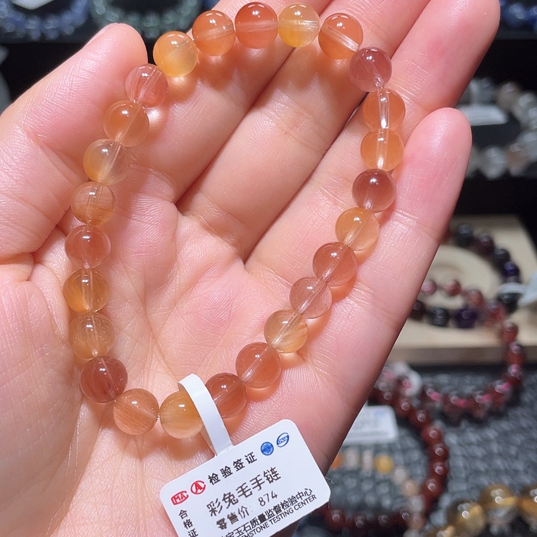 水晶手链未镶嵌兔毛手链，晶体通透