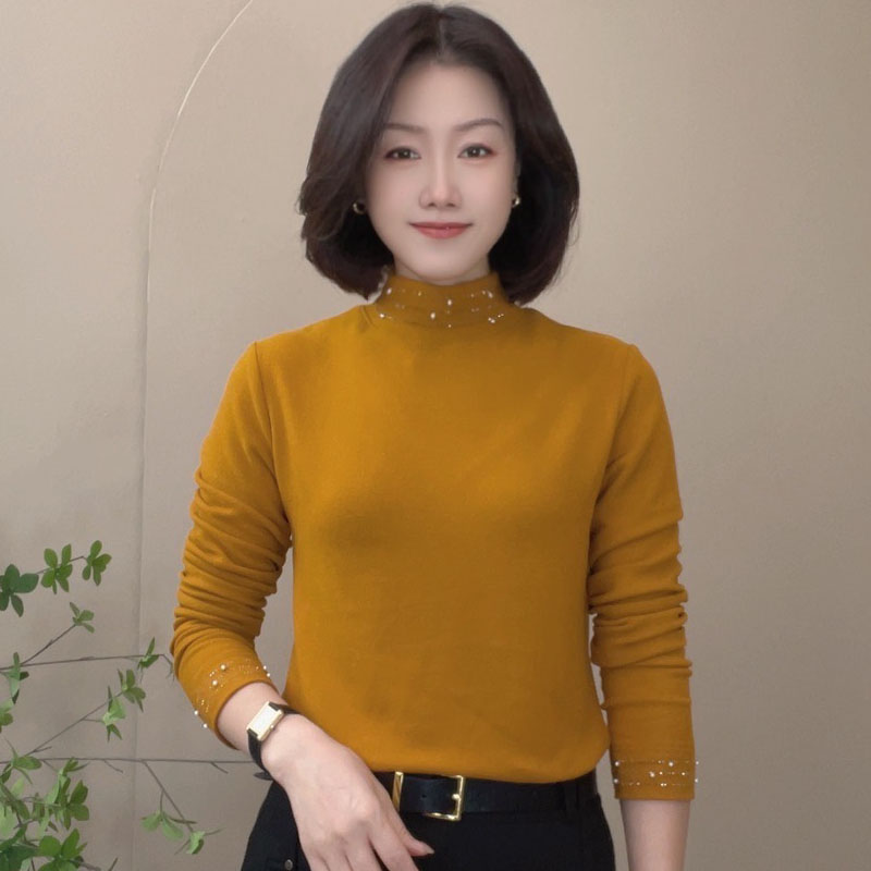 3980秋冬新款保暖纯色加厚休闲长袖时尚百搭小衫洋气打底衫女