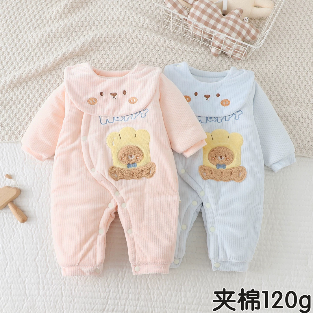 新生儿连体衣套装新生婴长袖秋冬加厚保暖棉服宝宝哈衣冬装