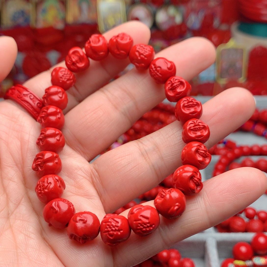 天然辰砂工艺品朱砂佛头手串