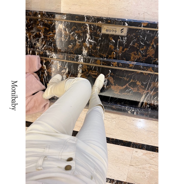 Moni【韩女牛仔裤】秋冬加绒高腰两粒扣高弹力紧身牛仔裤长裤