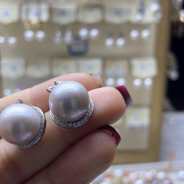 淡水珍珠耳饰银S925镶嵌