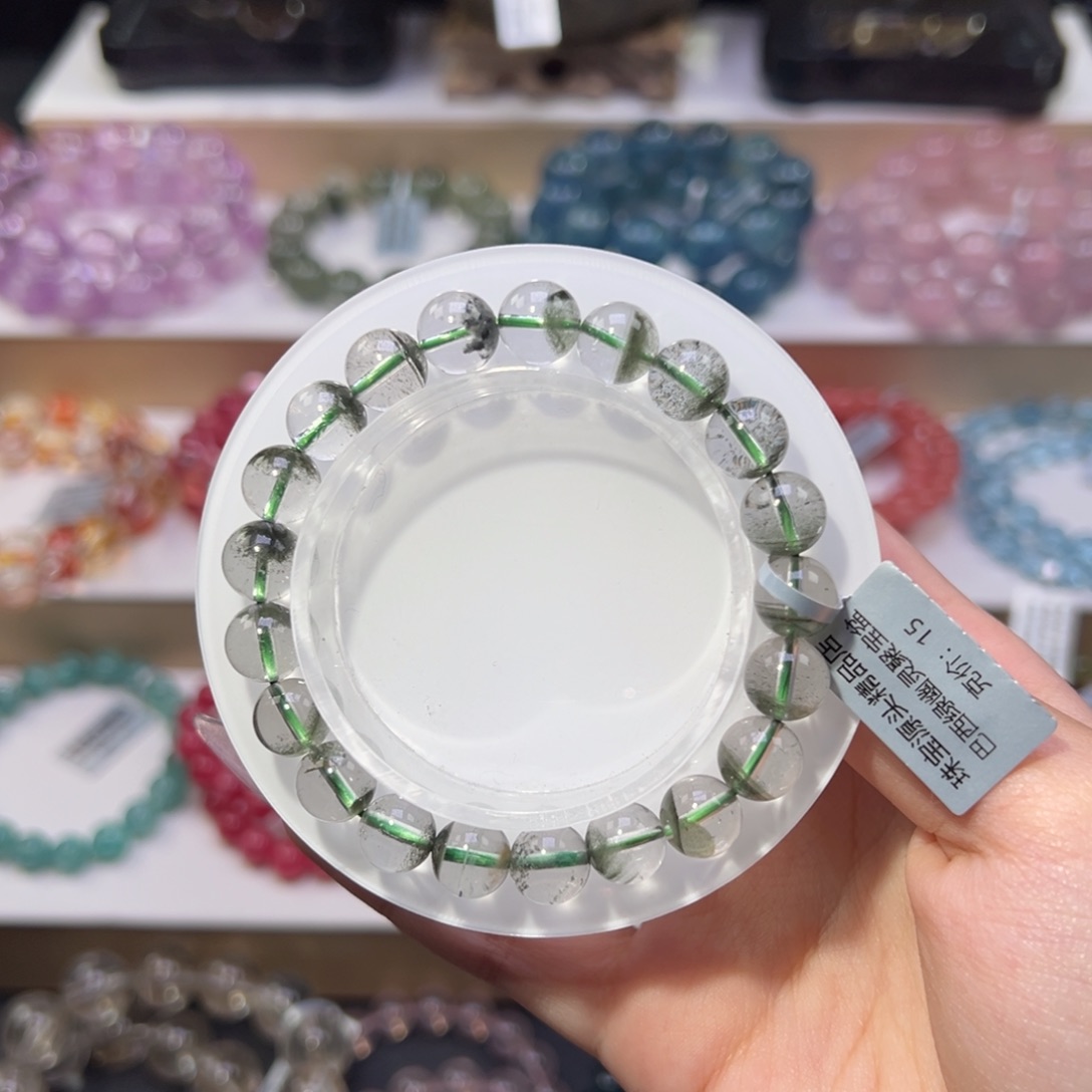 手串未镶嵌水晶巴西绿幽灵聚宝盆9mm