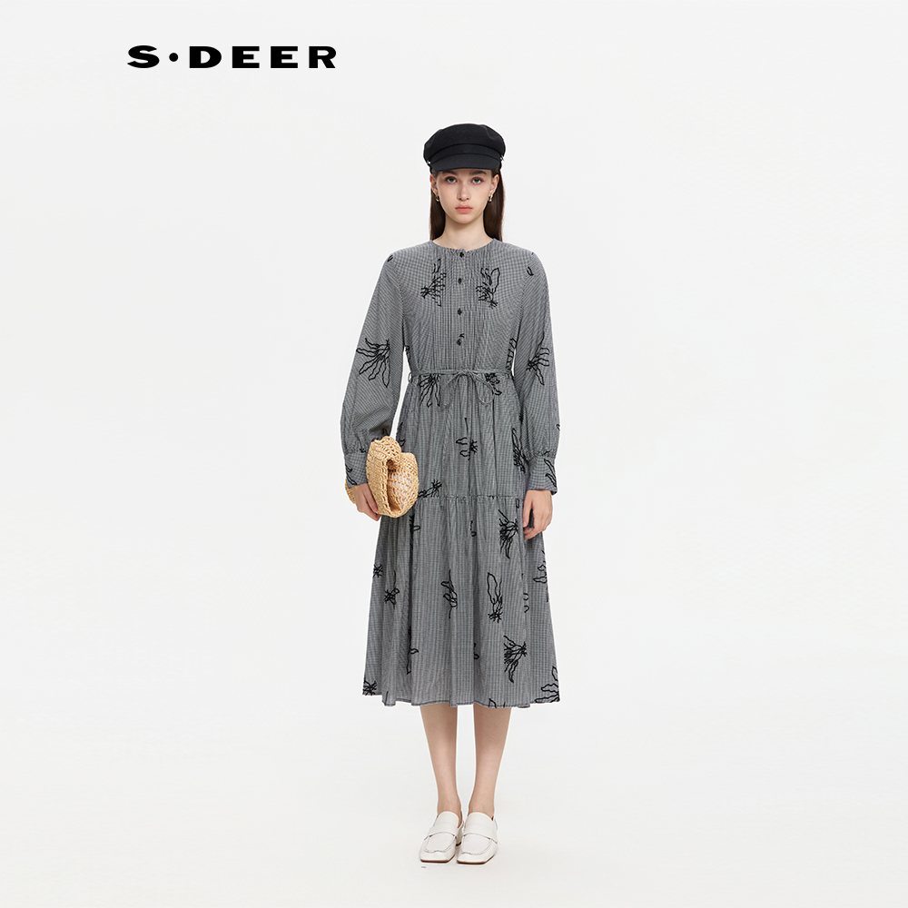S·DEER圣迪奥女装长袖显瘦气质轻奢时尚长款连衣裙S253Z1270