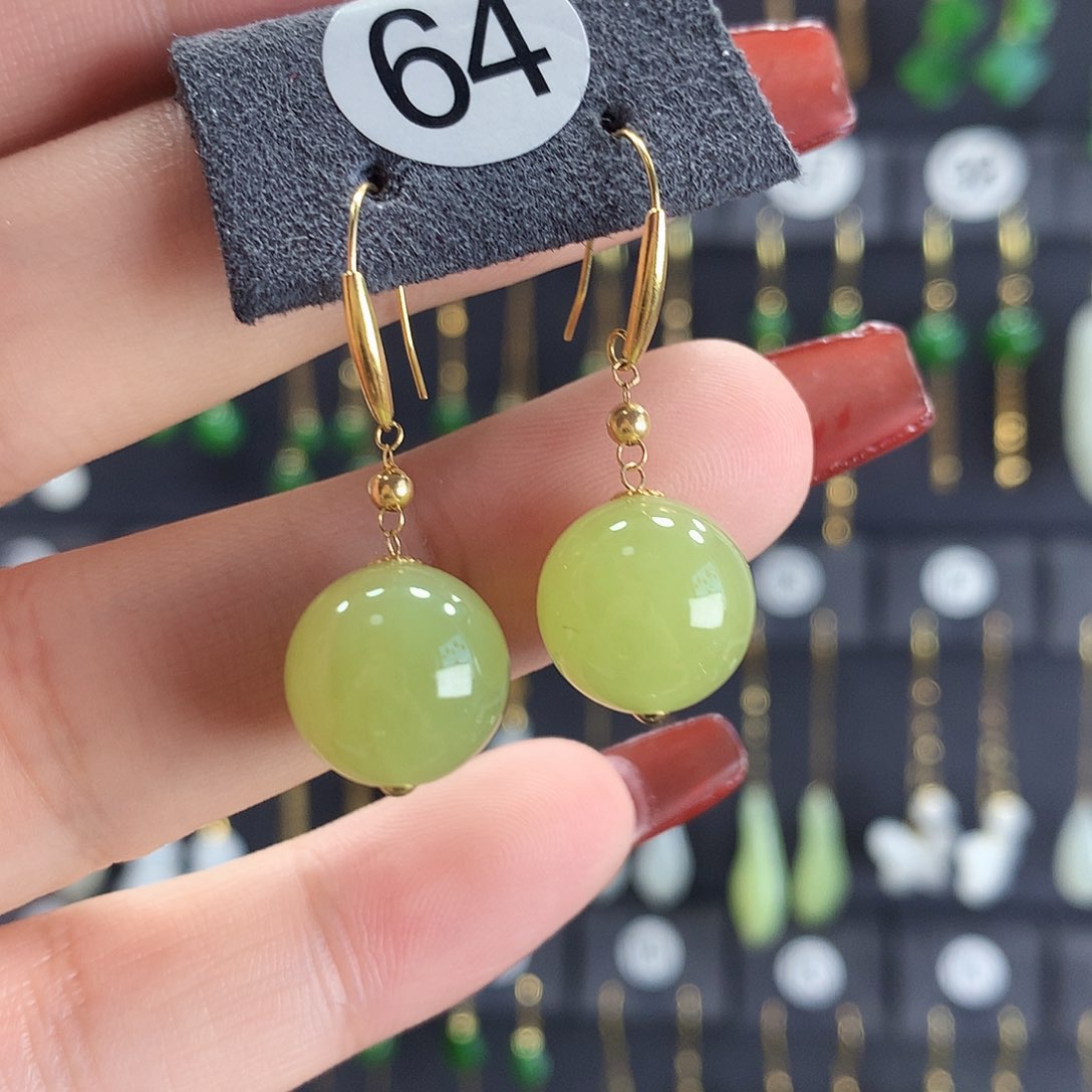 和田玉耳饰18K金镶嵌64