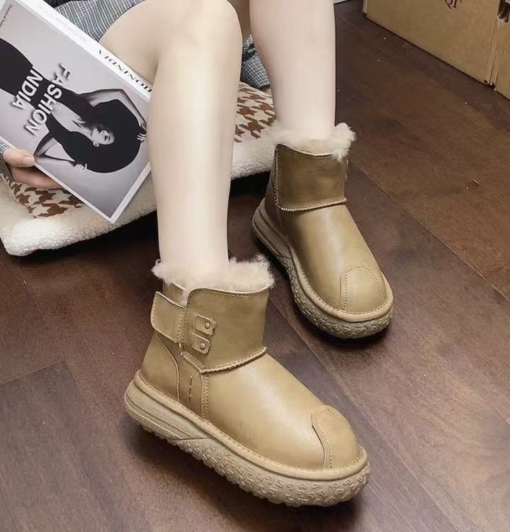 8707厚底雪地靴女冬季加绒加厚保暖棉鞋百搭防滑面包鞋潮