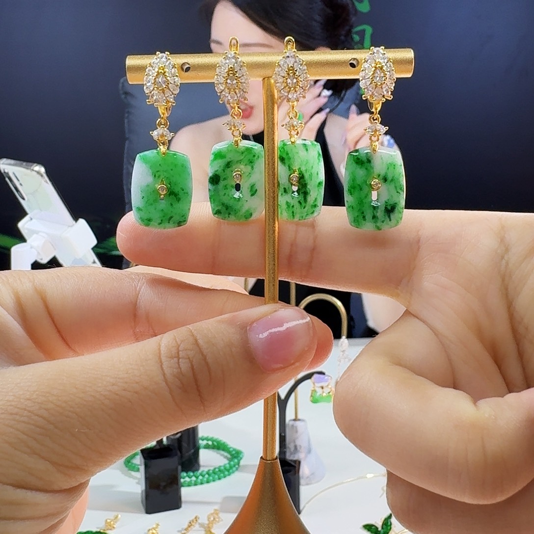 翡翠银S925镶嵌耳饰多样性发货发其一发一对925镶嵌