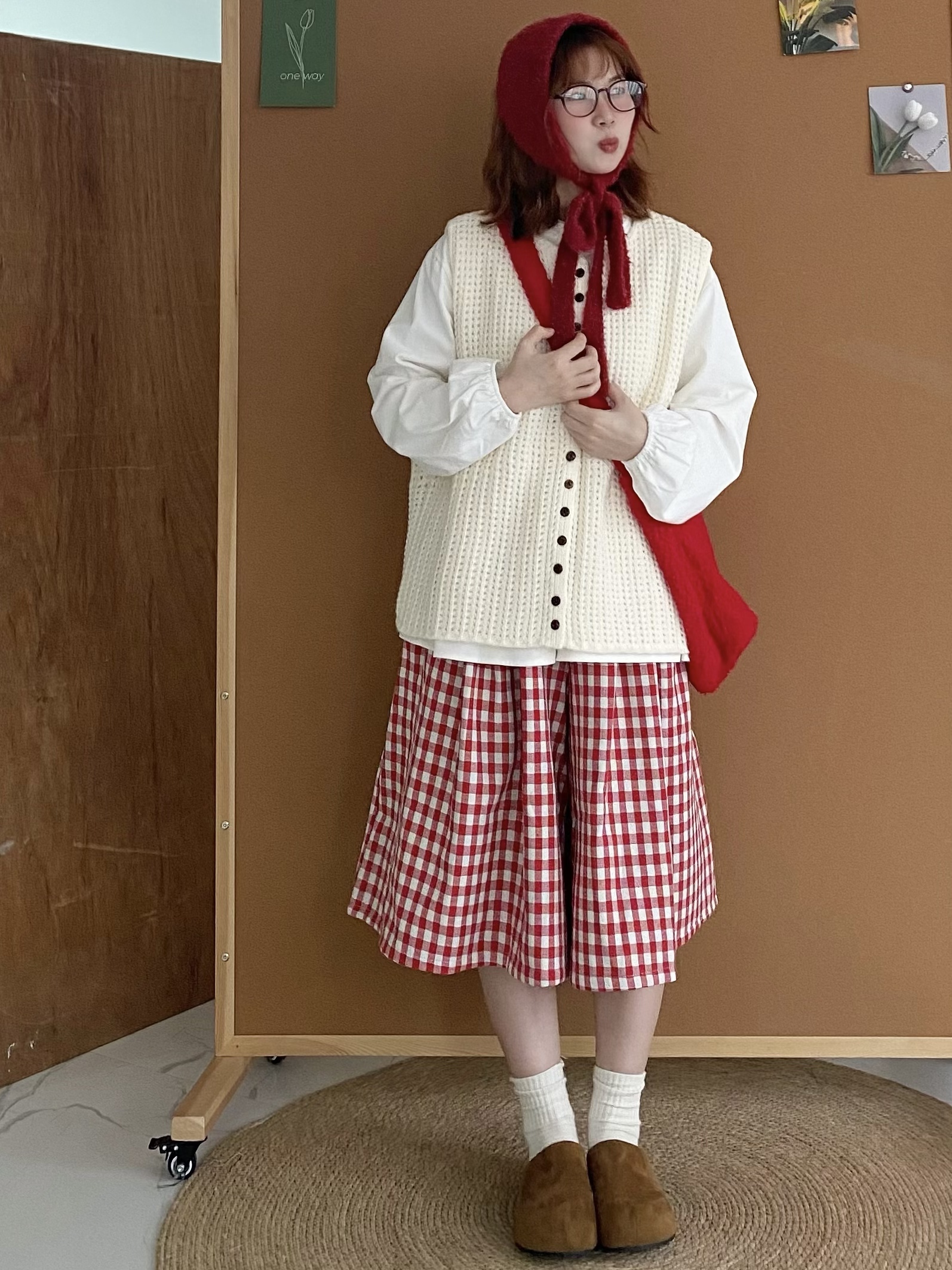 日系复古格纹裙裤（加绒）