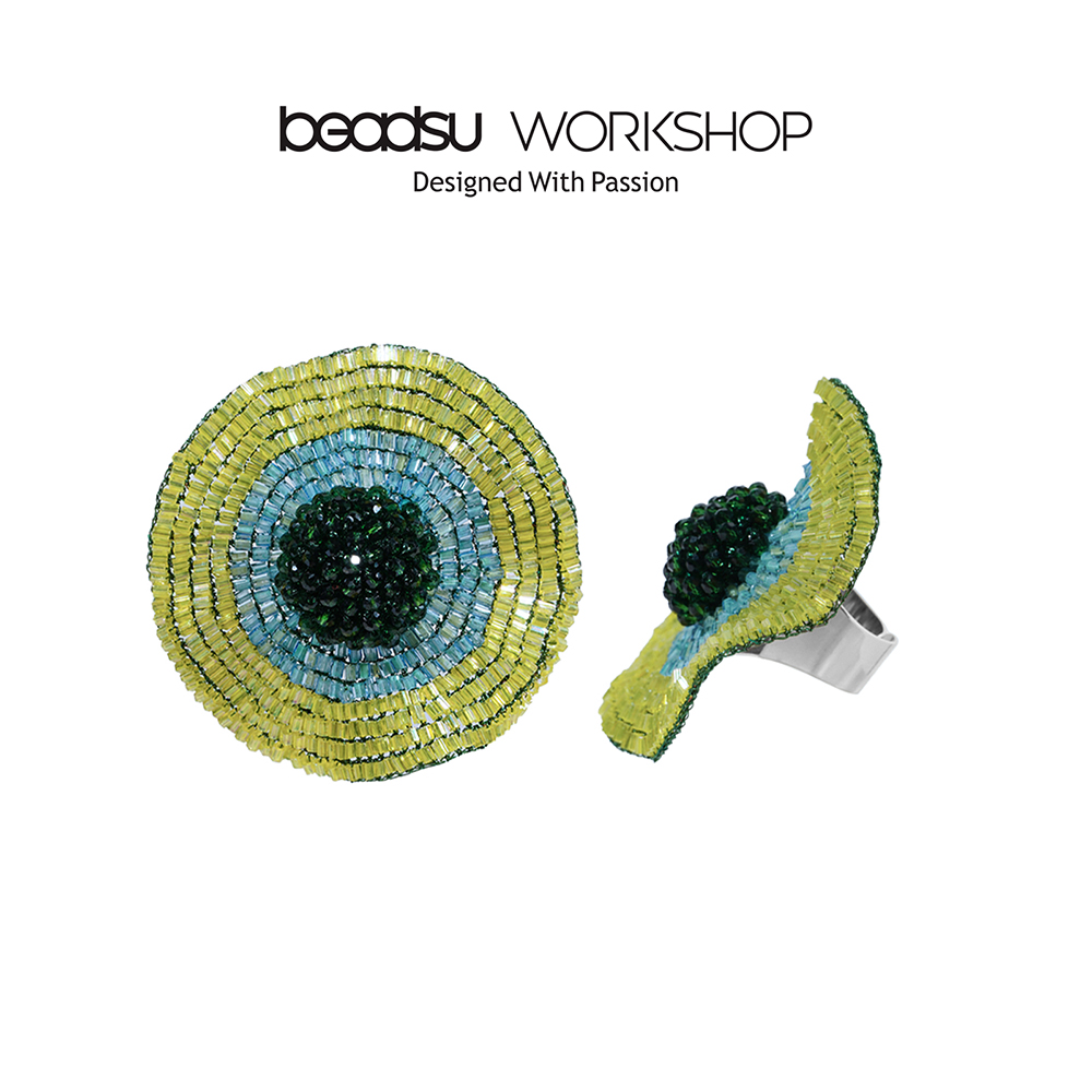 铜合金玻璃戒指 beadsu workshop 涟漪 草帽戒指 WQ356