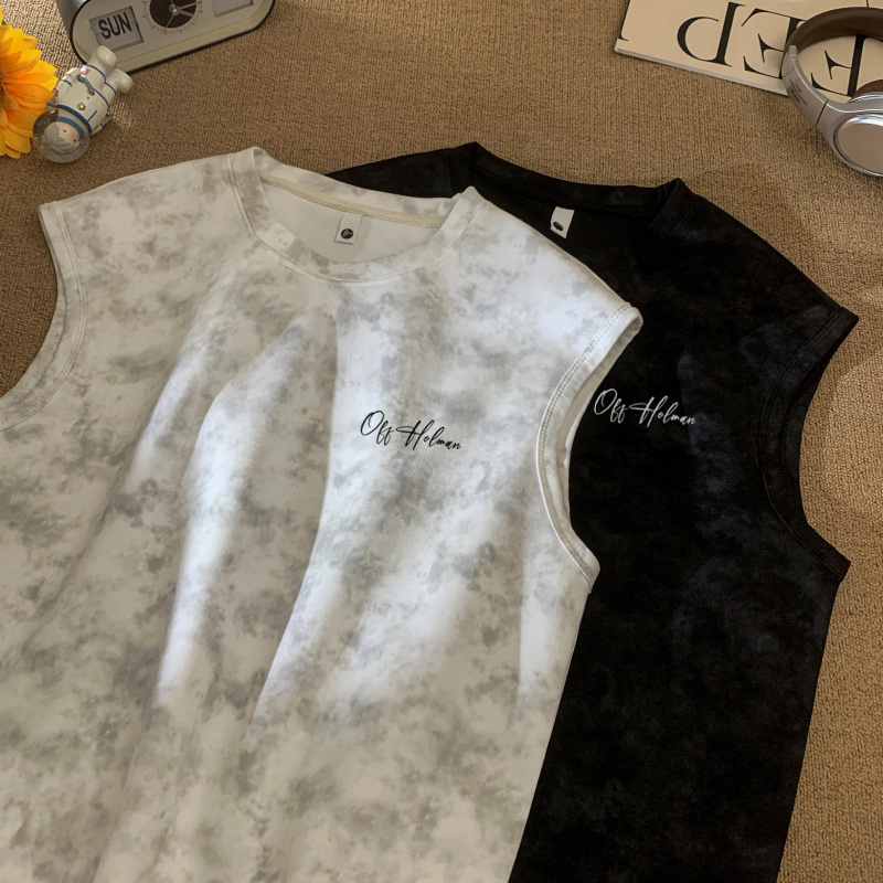 260g扎染夏季夏季美式扎染男背心休闲宽松欧若假日风