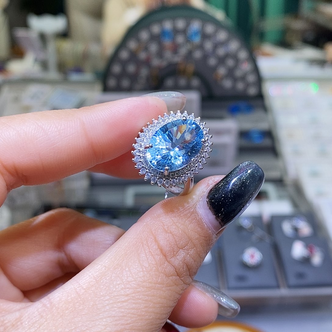 托帕石戒指银S925镶嵌天然托帕石