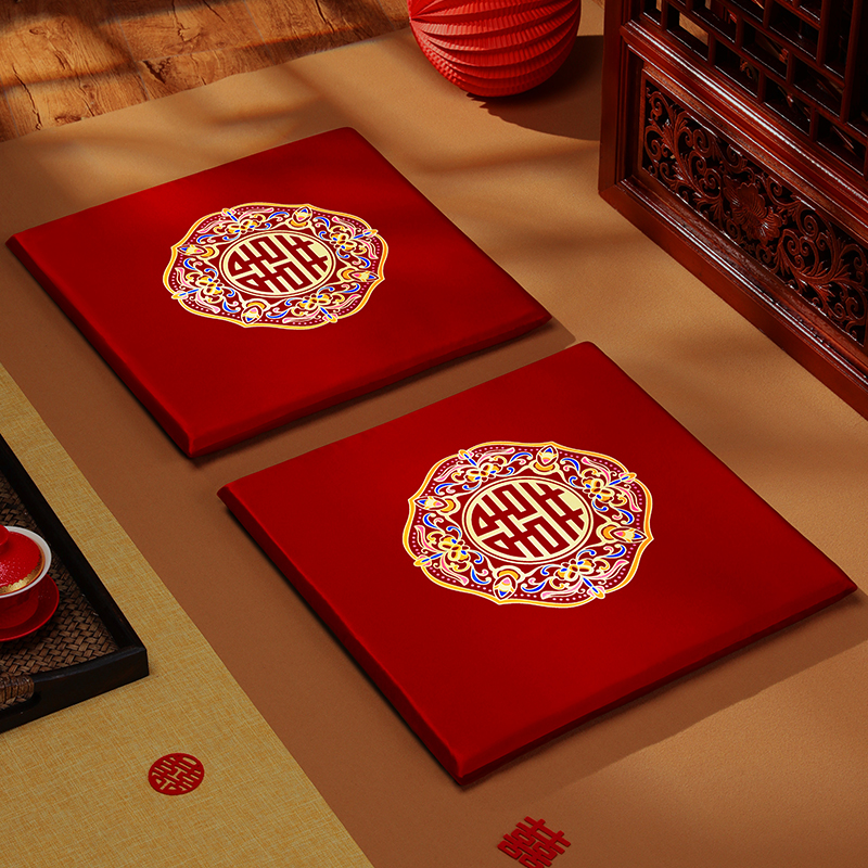 跪垫结婚一对高档新郎新娘坐垫红色敬茶改口喜垫子敬酒刺绣百福垫