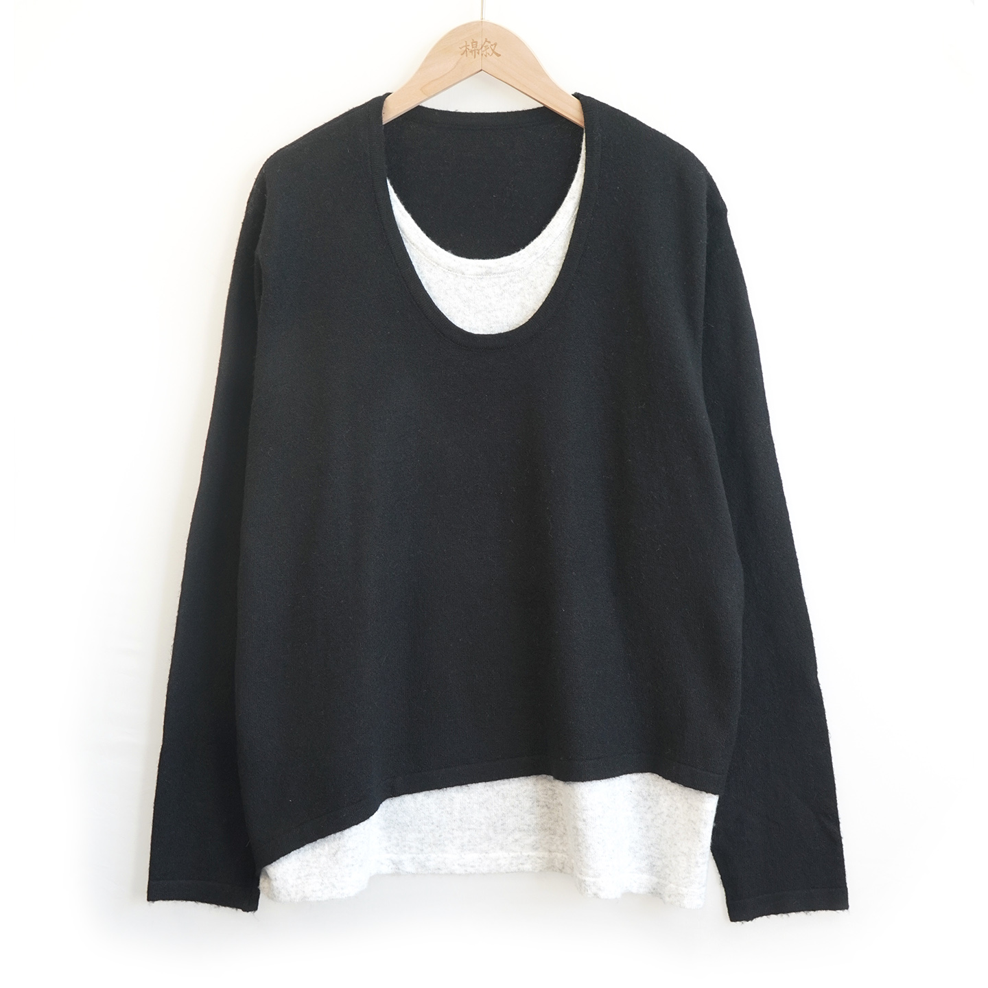 棉叙仿羊毛绒圆领假两件毛衣女长袖撞色针织套头上衣15029